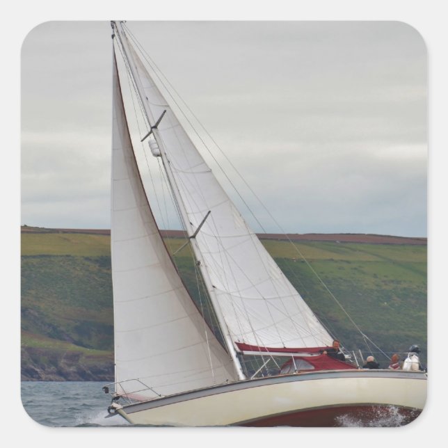 Pegatina Cuadrada Pequeños yates navegando duro (Anverso)