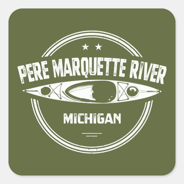 Pegatina Cuadrada Pere Marquette River Michigan Kayaking (Anverso)