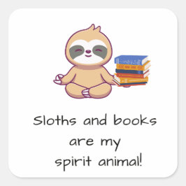 Pegatina Cuadrada perezoso lindo y libros