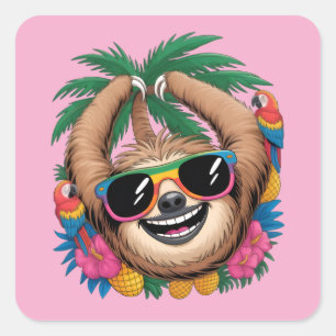 Pegatina Cuadrada Perezoso Tropical Kawaii – Vibraciones Veraniegas