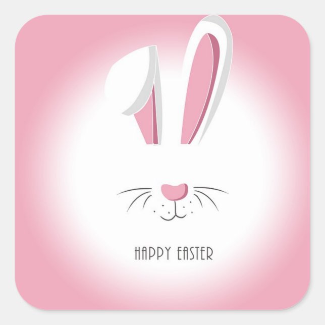 Pegatina Cuadrada Perfect Pink Happy Easter Bunny (Anverso)