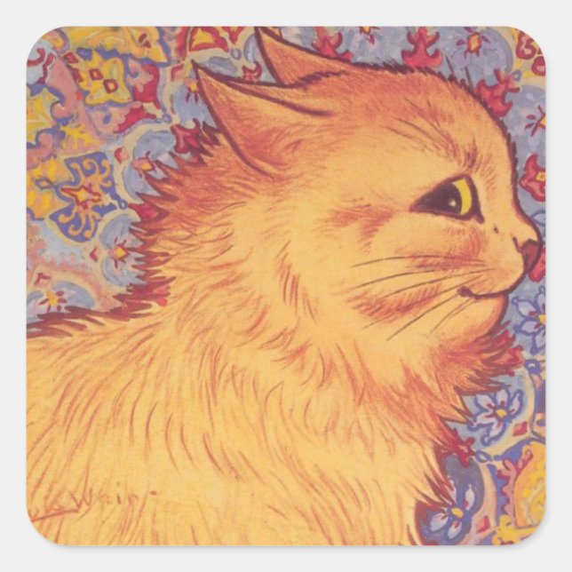 Pegatina Cuadrada Perfil De Gato De Louis Wain (Anverso)