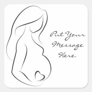 Pegatina Cuadrada Perfil de mujer embarazada Belly corazón