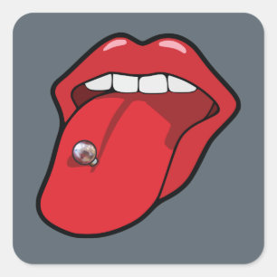 Pegatina Cuadrada Perforación de lengua al estilo Pop Art con metal