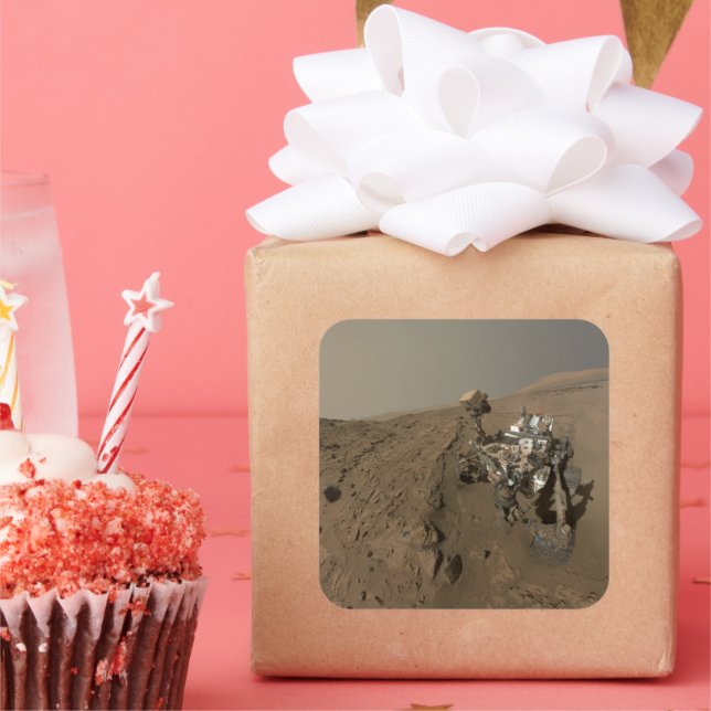 Pegatina Cuadrada Perforación Marte Curiosidad Paisaje Marciano Rojo (Fiesta)