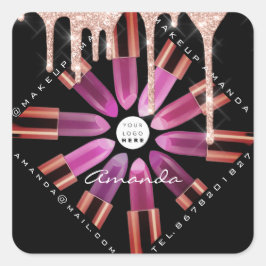 Pegatina Cuadrada Perforaciones con el logotipo del pintalabios rosa