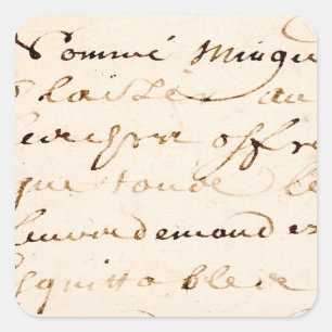 Pegatina Cuadrada Pergamino francés de la escritura de la letra del