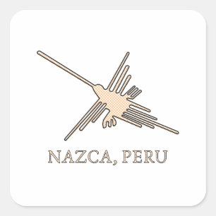 Pegatina Cuadrada Periódico Geoglyph de Nazca Hummingbird