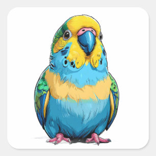 Pegatina Cuadrada Periquito brillante azul y amarillo