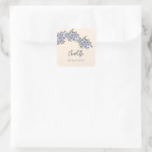 Pegatina Cuadrada Periwinkle Floral Blooms Nombre personalizado mode