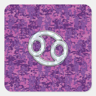 Pegatina Cuadrada Perla como cáncer Rótulo Zodiaco en camo digital