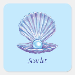 Pegatina Cuadrada Perla del Océano personalizable (azul)