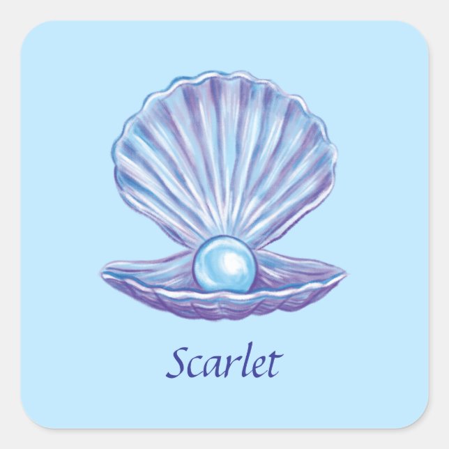 Pegatina Cuadrada Perla del Océano personalizable (azul) (Anverso)