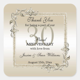 Pegatina Cuadrada Perla Gem y Purpurina 30° aniversario Boda