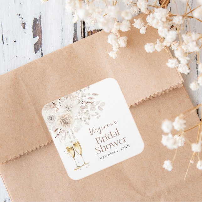 Pegatina Cuadrada Perlas y Prosecco (Pearls and Prosecco Square Sticker
)