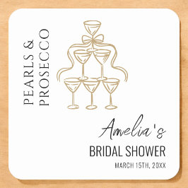 Pegatina Cuadrada Perlas y Prosecco Despedida de Soltera