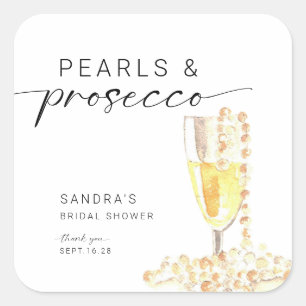 Pegatina Cuadrada Perlas y Prosecco Despedida de Soltera Minimalista