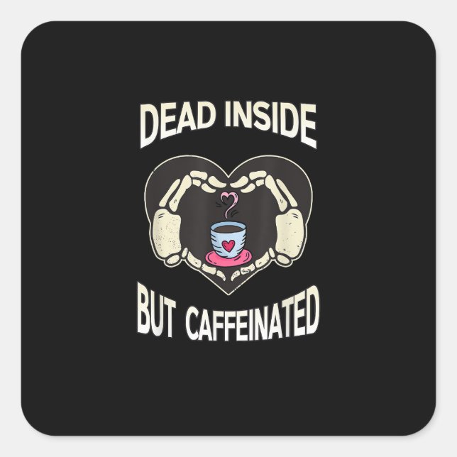 Pegatina Cuadrada Pero Cafetería Skeleton Mands Heart (Anverso)