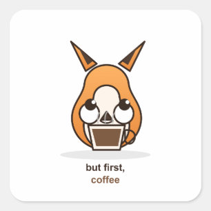 Pegatina Cuadrada Pero Primero Café Zorro Lindo Amante Del Café Humo