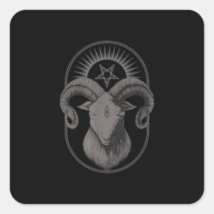 Pegatina Cuadrada Perra malvada Pentagram Baphomet Satanic Occulto s