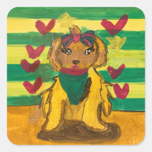 Pegatina Cuadrada Perrito "Arte de Niños"