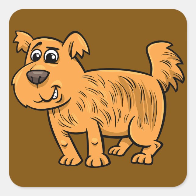 Pegatina Cuadrada Perrito Naranja Desgreñado (Anverso)