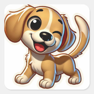 Pegatina Cuadrada Perrito Personalizado blanco marrón juguetón