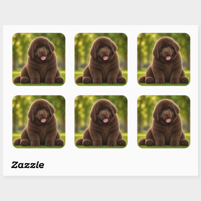 Pegatina Cuadrada Perrito regordete marrón newfie (Hoja)