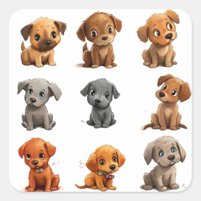 Pegatina Cuadrada Perritos  (Anverso)