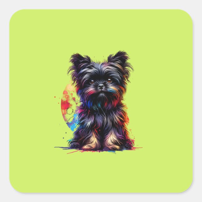 Pegatina Cuadrada Perro Affenpinscher (Anverso)