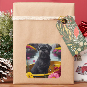 Pegatina Cuadrada Perro Affenpinscher en un pádel: una aventura escé