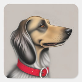 Pegatina Cuadrada Perro agraciado con collar rojo posado de lado