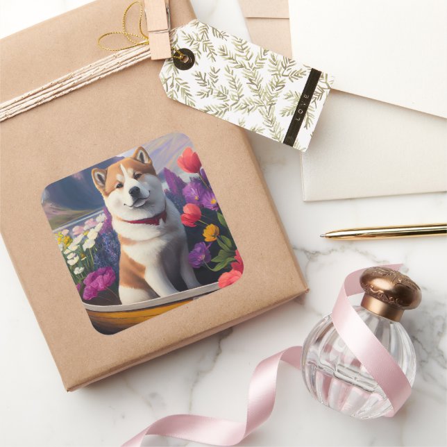 Pegatina Cuadrada Perro Akita en un pádel: una aventura escénica (Regalar)