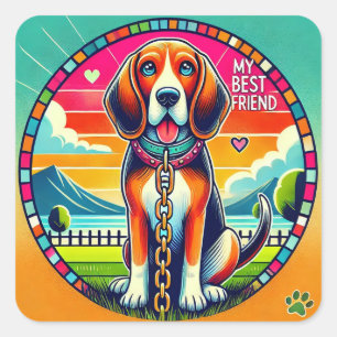 Pegatina Cuadrada Perro animado lindo