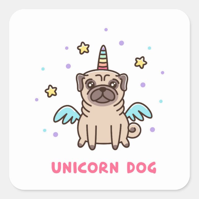 Pegatina Cuadrada Perro arco iris de Unicornio (Anverso)