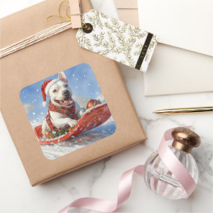 Pegatina Cuadrada Perro asqueroso con nieve, Navidades que nieva