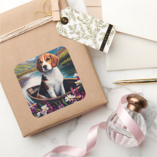 Pegatina Cuadrada Perro Beagle en un remo: Una aventura escénica