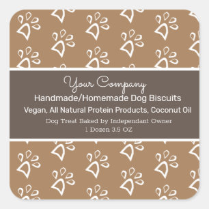 Pegatina Cuadrada Perro Biscuit Trato Casero Hecho A Mano Paw