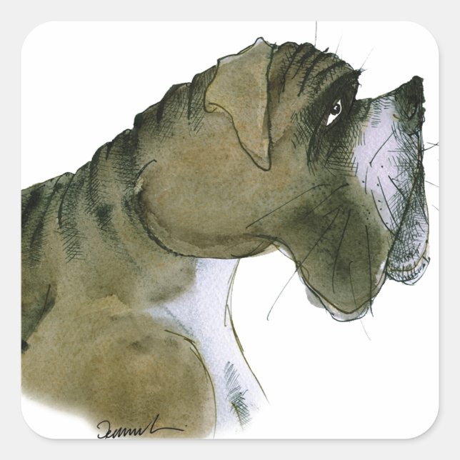 Pegatina Cuadrada perro boxeador, tony fernandes (Anverso)