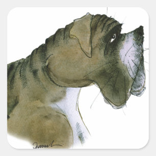 Pegatina Cuadrada perro boxeador, tony fernandes