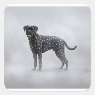 Pegatina Cuadrada Perro Boxer Negro de Fantasía con Lunares Plateado