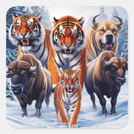 Pegatina Cuadrada Perro búfalo tigre al aire libre