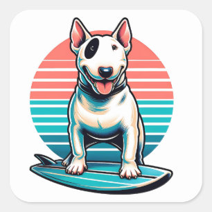 Pegatina Cuadrada perro bull terrier estilo retro de los 80