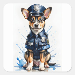 Pegatina Cuadrada Perro cachorro picante en color de agua uniforme d