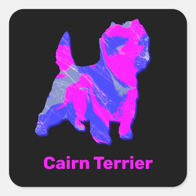 Pegatina Cuadrada Perro Cairn Terrier Hot Pink & Blue (Anverso)