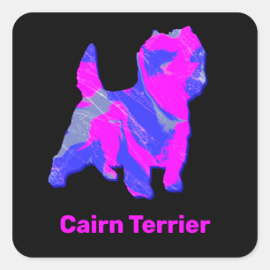 Pegatina Cuadrada Perro Cairn Terrier Hot Pink & Blue