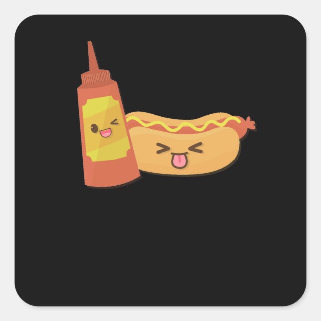Pegatina Cuadrada Perro caliente Comida rápida Kawaii (Anverso)