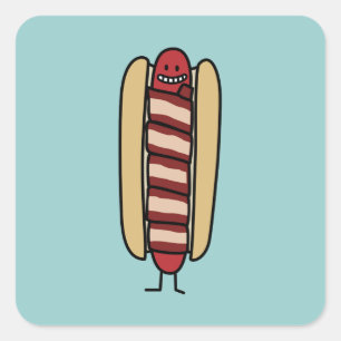 Pegatina Cuadrada Perro caliente envuelto en Bacon