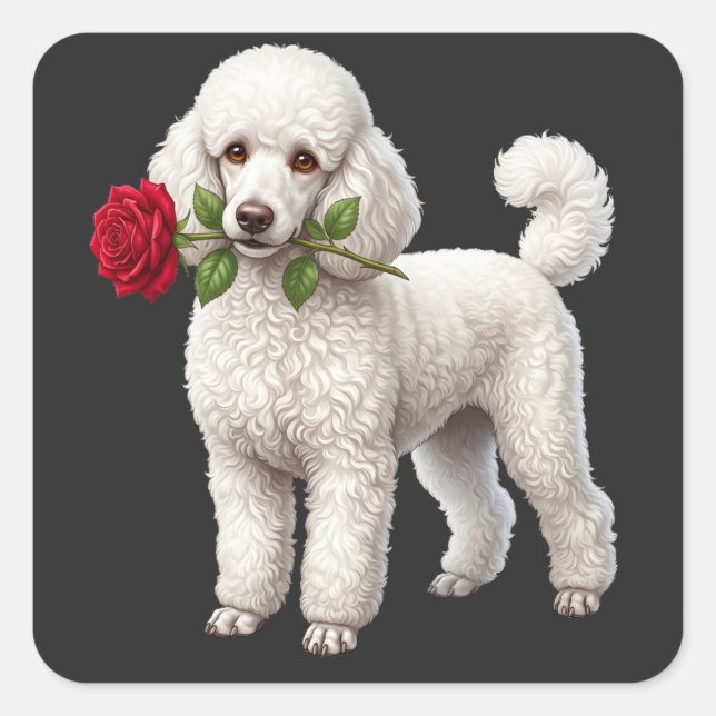 Pegatina Cuadrada Perro Caniche Lindo (Anverso)