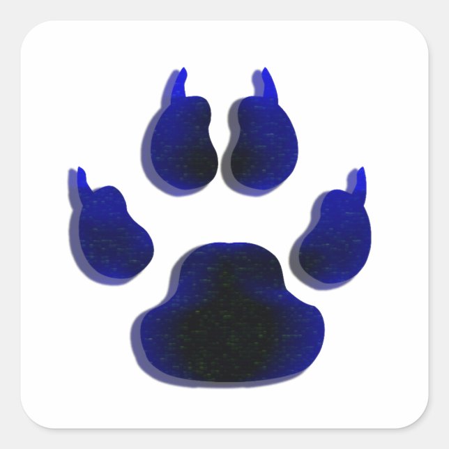 Pegatina Cuadrada Perro Canine Paw Imprimir Pegatinas Azules (Anverso)